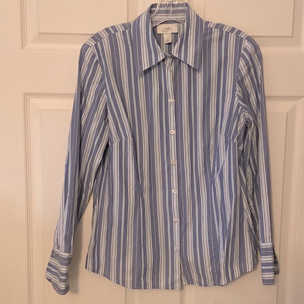 Ann Taylor Loft Blue Striped button down shirt